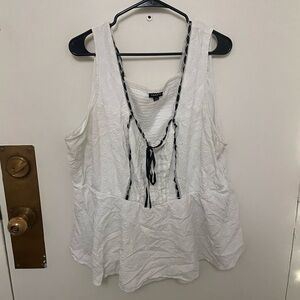 Torrid White Sleeveless Blouse with Black Ribbon Accents